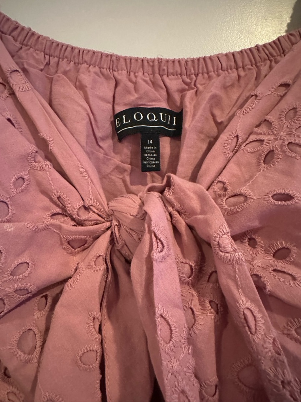 Eloquii Dusty Rose Eyelet Tie-Front Maxi Dress with Puff Sleeves Size 14 - Picture 2 of 2